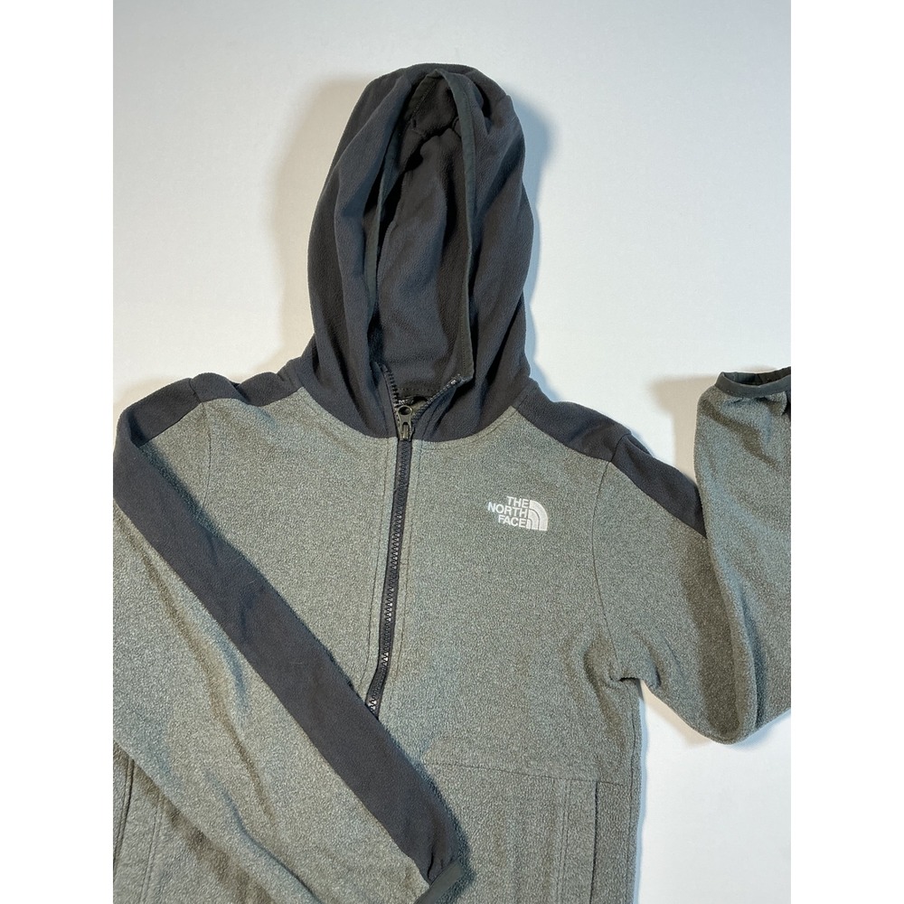 The North Face Youth Glacier Full Zip Fleece Hoodie Gray Black Size S 7/8